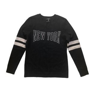 NEW Aqua Cashmere New York Varsity Sweater Size Large Black